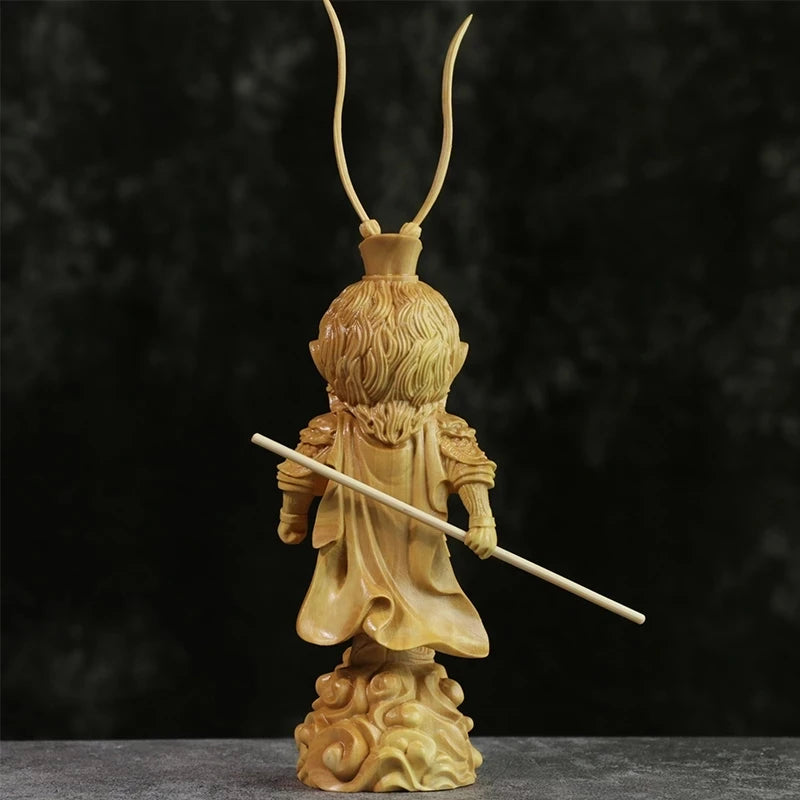 Cartoon Sun Wukong Sculpture 19CM Boxwood lucky buddha Statue Cute Monkey King Winning Buddha Home Decor Statues For Decoration