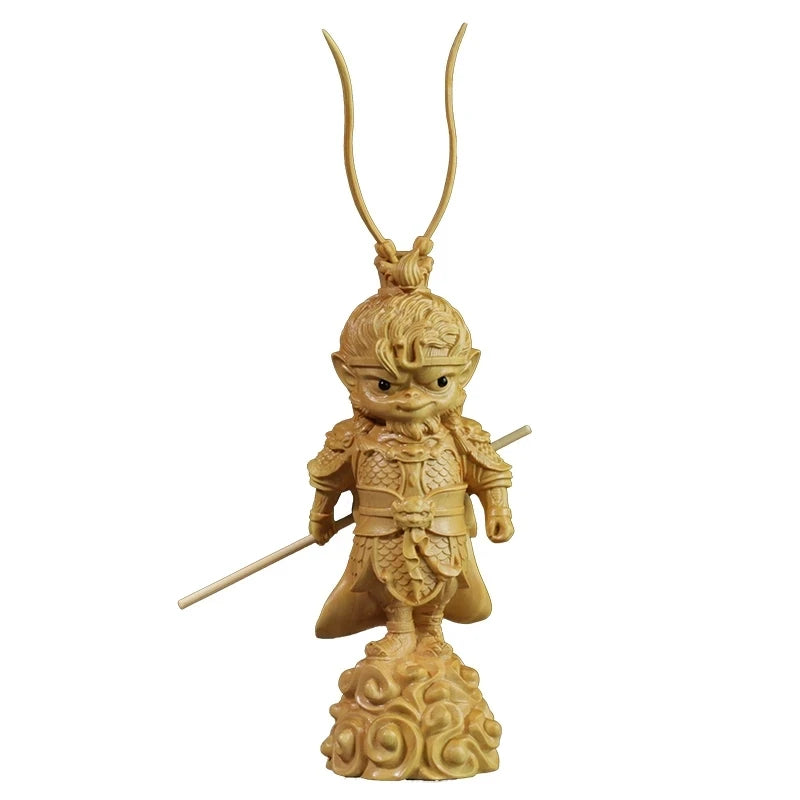 Cartoon Sun Wukong Sculpture 19CM Boxwood lucky buddha Statue Cute Monkey King Winning Buddha Home Decor Statues For Decoration