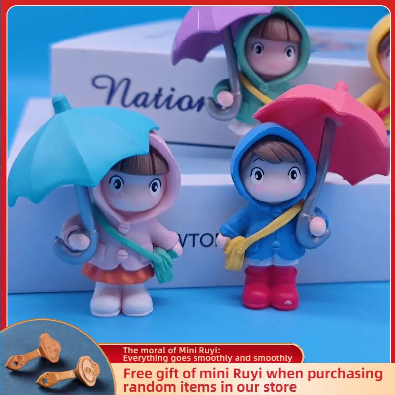 Cartoon Umbrella-Holding Man Car Ornaments Micro Landscape Bonsai Decoration Desktop Creative Trinket Home Accessories Figurines
