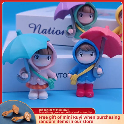 Cartoon Umbrella-Holding Man Car Ornaments Micro Landscape Bonsai Decoration Desktop Creative Trinket Home Accessories Figurines