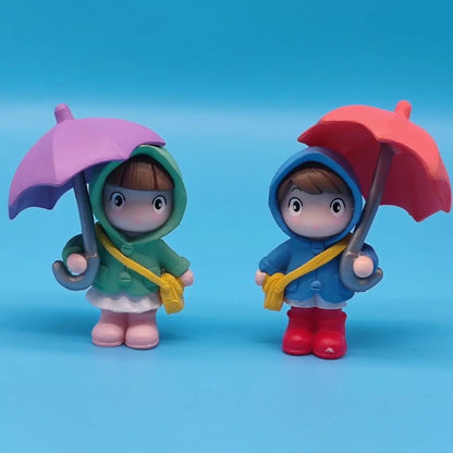 Cartoon Umbrella-Holding Man Car Ornaments Micro Landscape Bonsai Decoration Desktop Creative Trinket Home Accessories Figurines