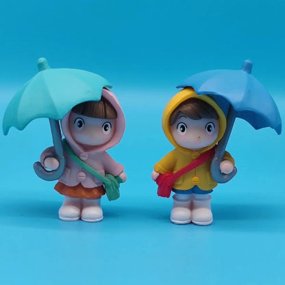 Cartoon Umbrella-Holding Man Car Ornaments Micro Landscape Bonsai Decoration Desktop Creative Trinket Home Accessories Figurines