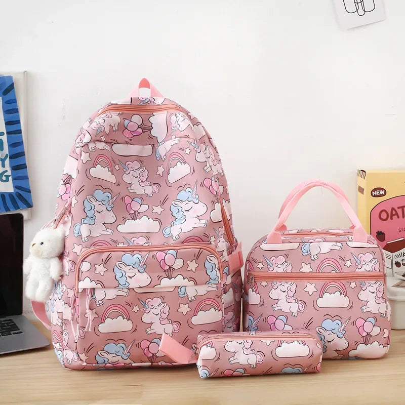 Cartoon Unicorn Backpack Set Waterproof Primary and Secondary Schoolbag Three-piece Set Girls Backpack Lunch Bag Pencil Bag