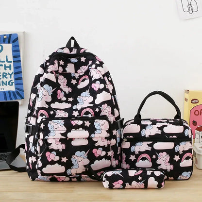 Cartoon Unicorn Backpack Set Waterproof Primary and Secondary Schoolbag Three-piece Set Girls Backpack Lunch Bag Pencil Bag