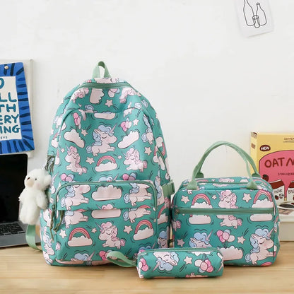 Cartoon Unicorn Backpack Set Waterproof Primary and Secondary Schoolbag Three-piece Set Girls Backpack Lunch Bag Pencil Bag
