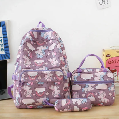 Cartoon Unicorn Backpack Set Waterproof Primary and Secondary Schoolbag Three-piece Set Girls Backpack Lunch Bag Pencil Bag