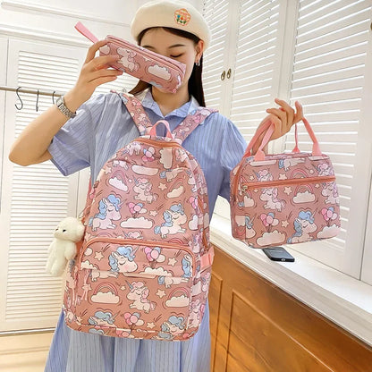 Cartoon Unicorn Backpack Set Waterproof Primary and Secondary Schoolbag Three-piece Set Girls Backpack Lunch Bag Pencil Bag