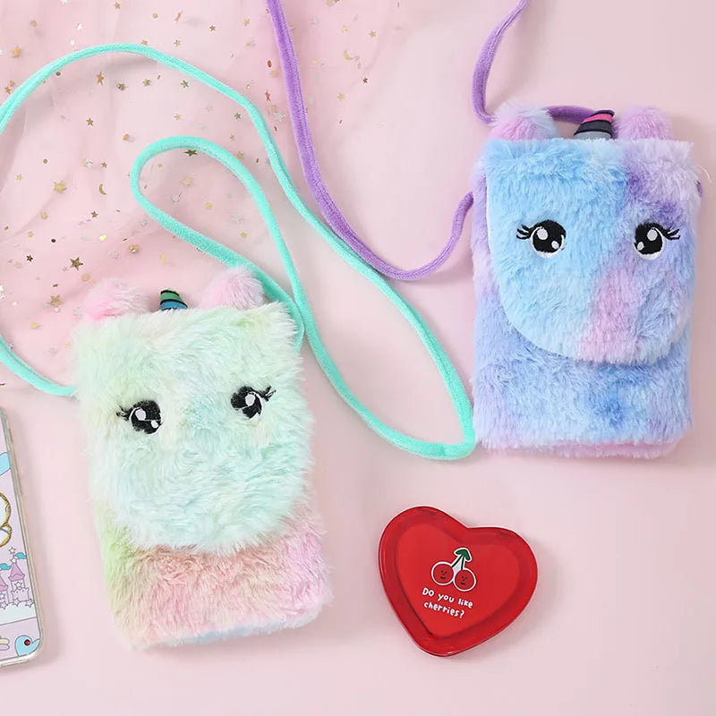Cartoon Unicorn Kids Crossbody Bag Soft Plush Children Shoulder Bags Cute Coin Purse Kindergarten Girls Mini Kawaii Bag