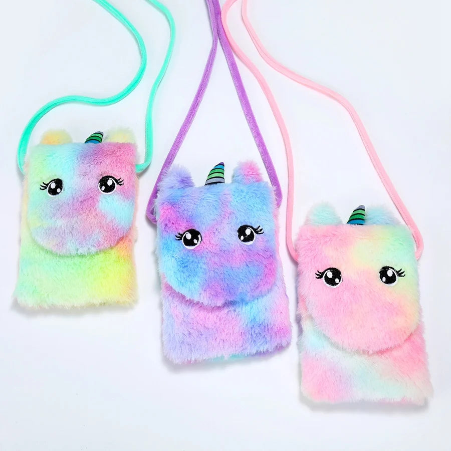 Cartoon Unicorn Kids Crossbody Bag Soft Plush Children Shoulder Bags Cute Coin Purse Kindergarten Girls Mini Kawaii Bag