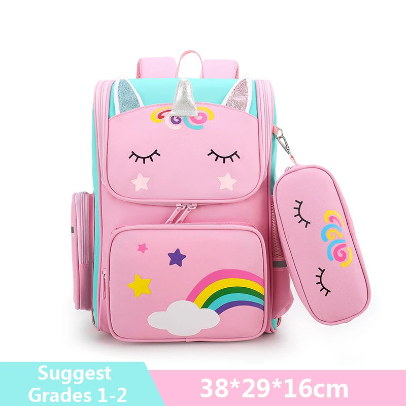Cartoon Unicorn Student Children School Bags Girls Cute Kids Backpack Lightweight Waterproof School bags with pencil case