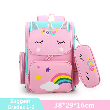 Cartoon Unicorn Student Children School Bags Girls Cute Kids Backpack Lightweight Waterproof School bags with pencil case