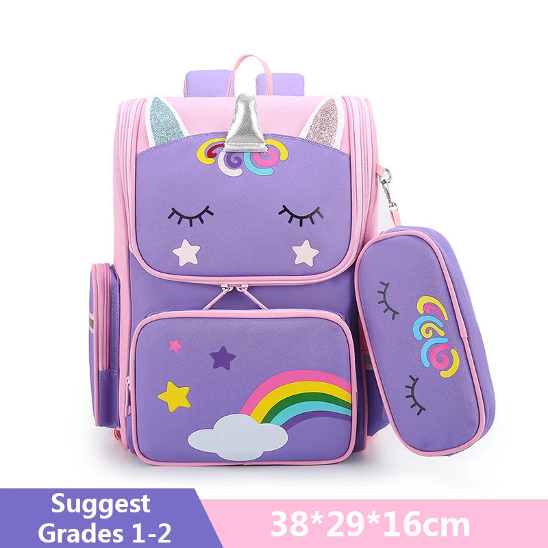 Cartoon Unicorn Student Children School Bags Girls Cute Kids Backpack Lightweight Waterproof School bags with pencil case