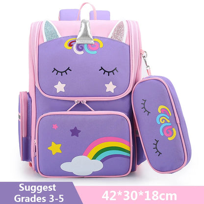 Cartoon Unicorn Student Children School Bags Girls Cute Kids Backpack Lightweight Waterproof School bags with pencil case
