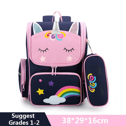 Cartoon Unicorn Student Children School Bags Girls Cute Kids Backpack Lightweight Waterproof School bags with pencil case