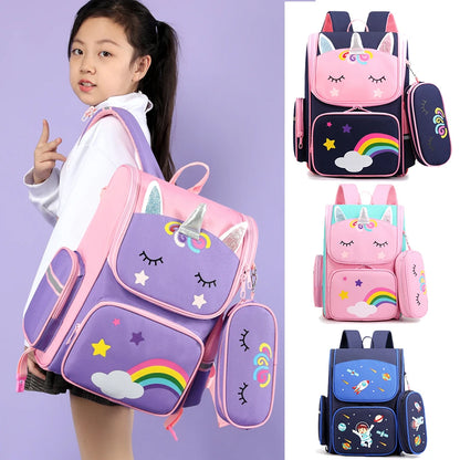 Cartoon Unicorn Student Children School Bags Girls Cute Kids Backpack Lightweight Waterproof School bags with pencil case