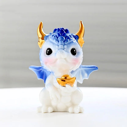 Cartoon Zodiac God Beast Dragon Figurine ，Ceramic Art Sculpture ，Chinese Mascot Home Room Office Feng Shui Statue