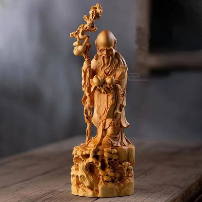Carved Longevity Male Living Room Home Home Desktop Office Furnishings Gift Solid Wood Handle Pieces
