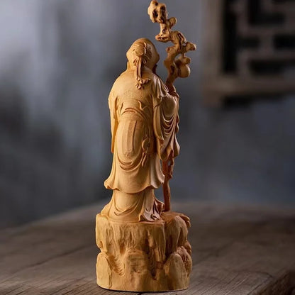 Carved Longevity Male Living Room Home Home Desktop Office Furnishings Gift Solid Wood Handle Pieces