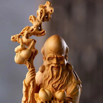 Carved Longevity Male Living Room Home Home Desktop Office Furnishings Gift Solid Wood Handle Pieces