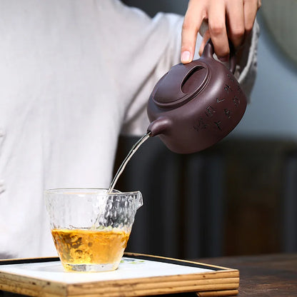 Carved Niu Gai Lotus Seed Teapot, Zisha Teapot, Yixing Handmade Pot, Kung-Fu Teaware, Purple Clay Drinkware for Puer