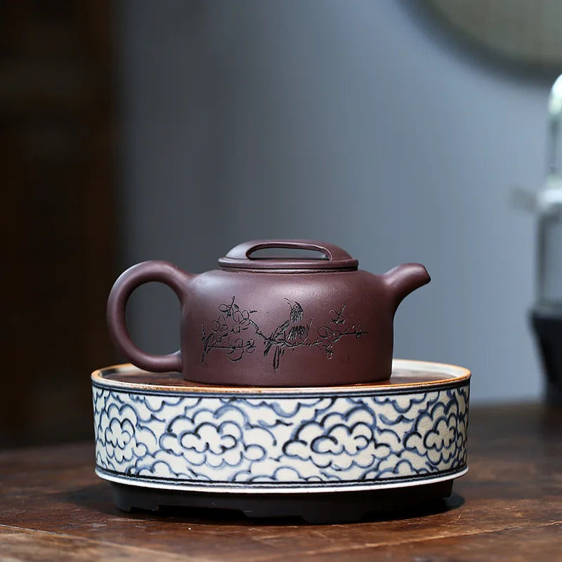 Carved Niu Gai Lotus Seed Teapot, Zisha Teapot, Yixing Handmade Pot, Kung-Fu Teaware, Purple Clay Drinkware for Puer
