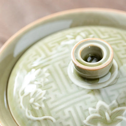 Carved Orchid Tea Tureen Retro Plant Ash Ceramic Gaiwan Set Kung Fu Tea Cups Bowl Small Anti-scalding DrinkingTea Bowl Household