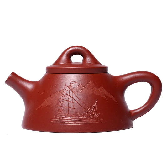 Carved  Pot, Zisha Teapot, Yixing Handmade Pot, Kung-Fu Teaware, Purple Clay Drinkware for Puer Green and Black