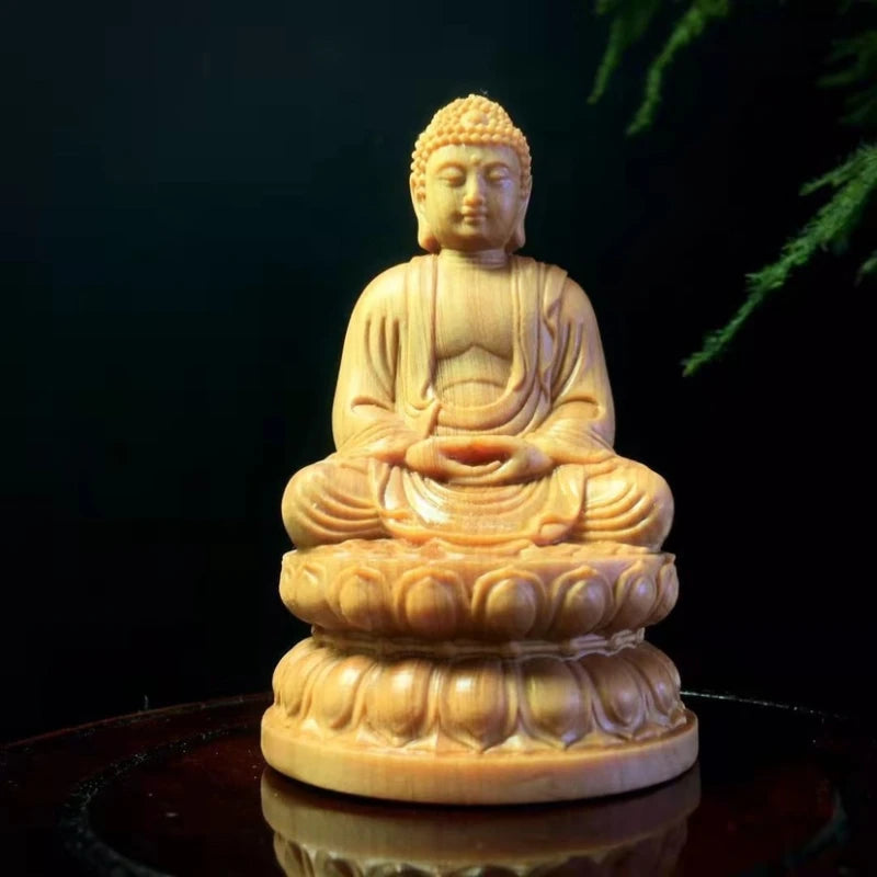 Carved cypress wood carvings on the cliff, car decorations for the Great Sun Tathagata, solid wood decorations for the home