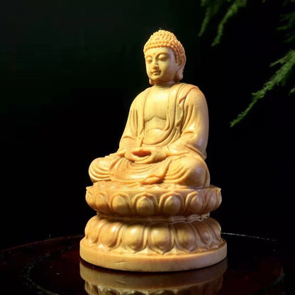 Carved cypress wood carvings on the cliff, car decorations for the Great Sun Tathagata, solid wood decorations for the home