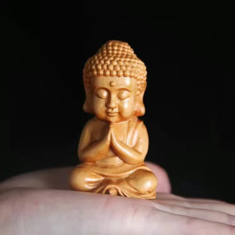 Carved cypress wood carvings on the cliff, car decorations for the Great Sun Tathagata, solid wood decorations for the home