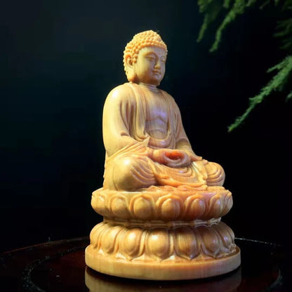 Carved cypress wood carvings on the cliff, car decorations for the Great Sun Tathagata, solid wood decorations for the home