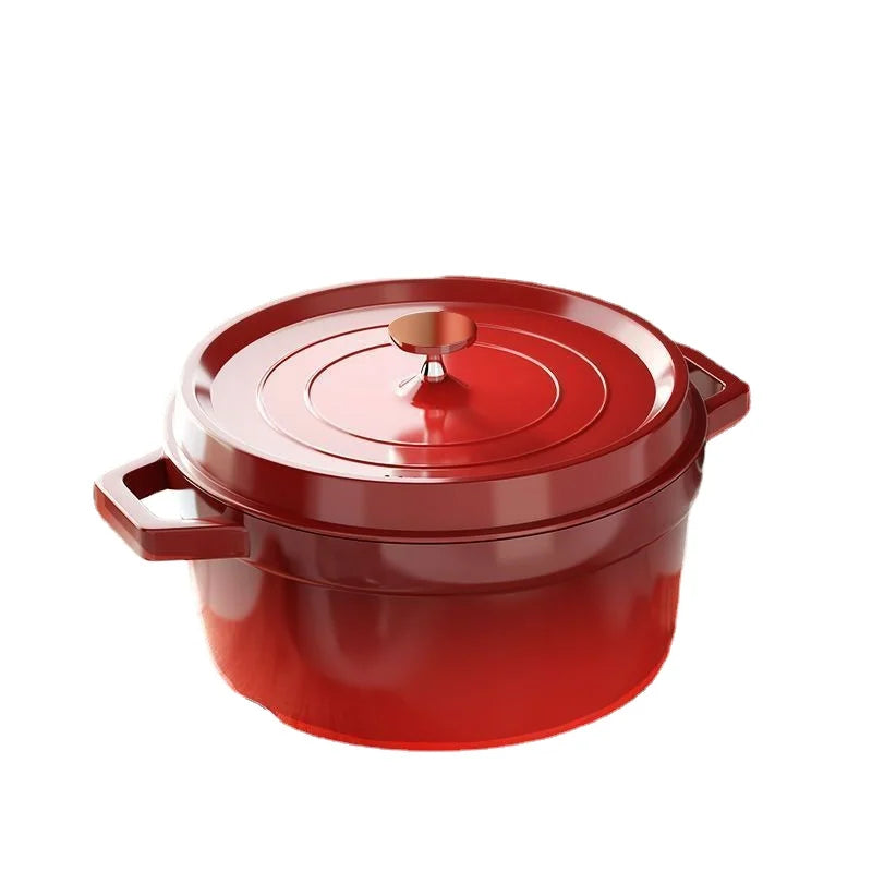 Cast Iron Soup Pot with Lid, Heavy Duty Stock Pot for Perfect Cooking and Stew, Non-Stick Interior, 4 Quart Red