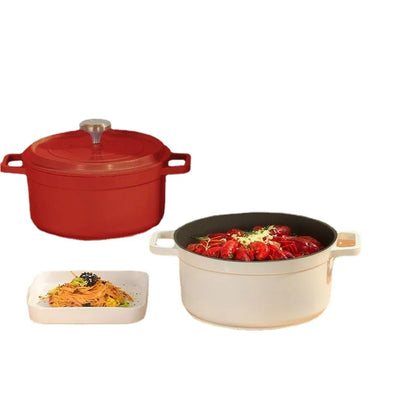 Cast Iron Soup Pot with Lid, Heavy Duty Stock Pot for Perfect Cooking and Stew, Non-Stick Interior, 4 Quart Red