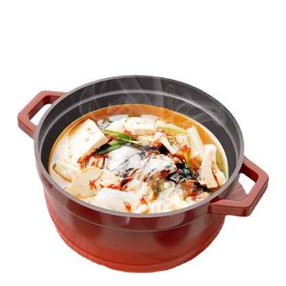 Cast Iron Soup Pot with Lid, Heavy Duty Stock Pot for Perfect Cooking and Stew, Non-Stick Interior, 4 Quart Red