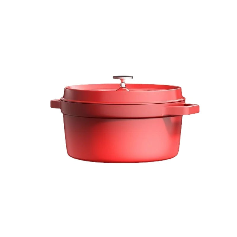 Cast Iron Soup Pot with Lid, Heavy Duty Stock Pot for Perfect Cooking and Stew, Non-Stick Interior, 4 Quart Red