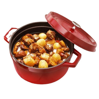 Cast Iron Soup Pot with Lid, Heavy Duty Stock Pot for Perfect Cooking and Stew, Non-Stick Interior, 4 Quart Red