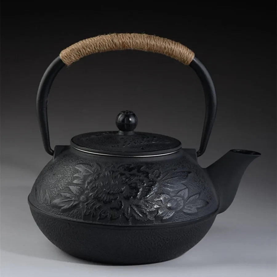 Cast Iron Tea pot Set Japanese TeaPot Tetsubin Kettle With Metal Net Filter 800ml Peony Kung Fu Tea Infusers Authentic Wholesale