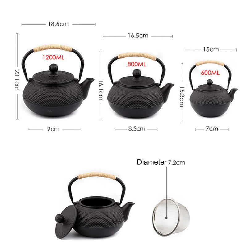 Cast Iron Teapot 600/800/1200ML Japanese Iron Tea Pot with Stainless Steel Infuser Tea Kettle for Boiling Water Oolong Tea