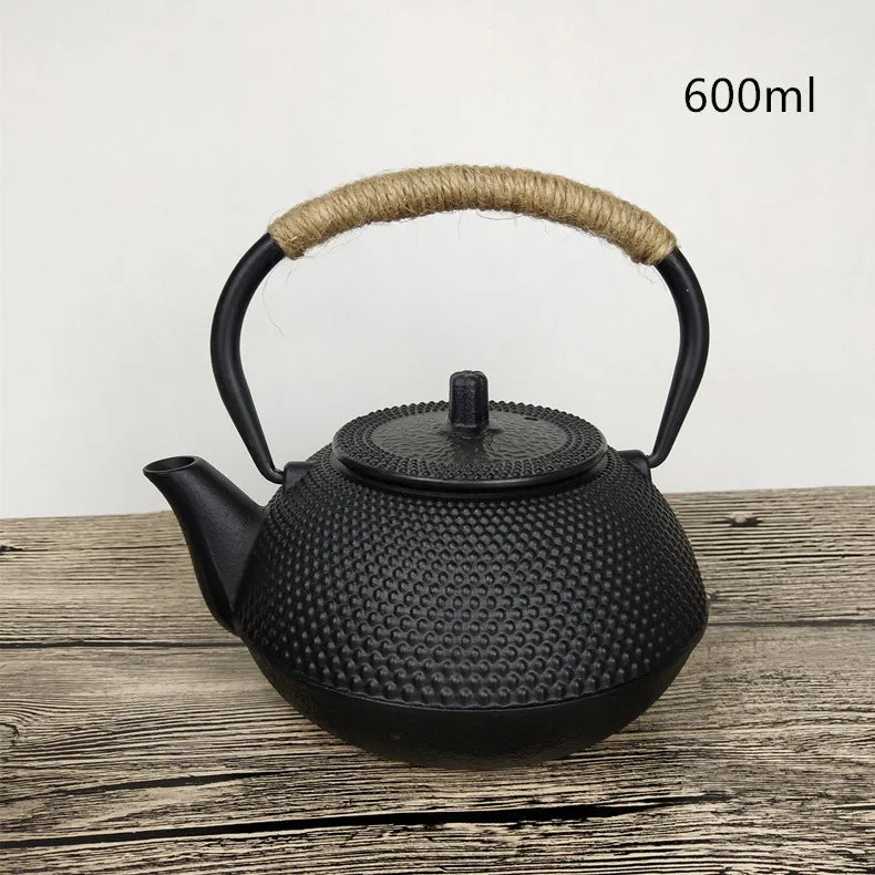 Cast Iron Teapot Water Boiling Kettle Household Tea Making Set 850ml Japanese Tetsubin Iron Bottle Vintage Tea Cup Saucer Set