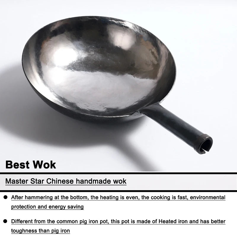 Casting Chinese Traditional Handmade Carbon Steel Forging Wok Pre Seasoned Wrought Iron Cauldron Non-stick Gas Pot
