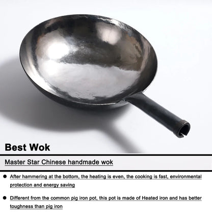 Casting Chinese Traditional Handmade Carbon Steel Forging Wok Pre Seasoned Wrought Iron Cauldron Non-stick Gas Pot