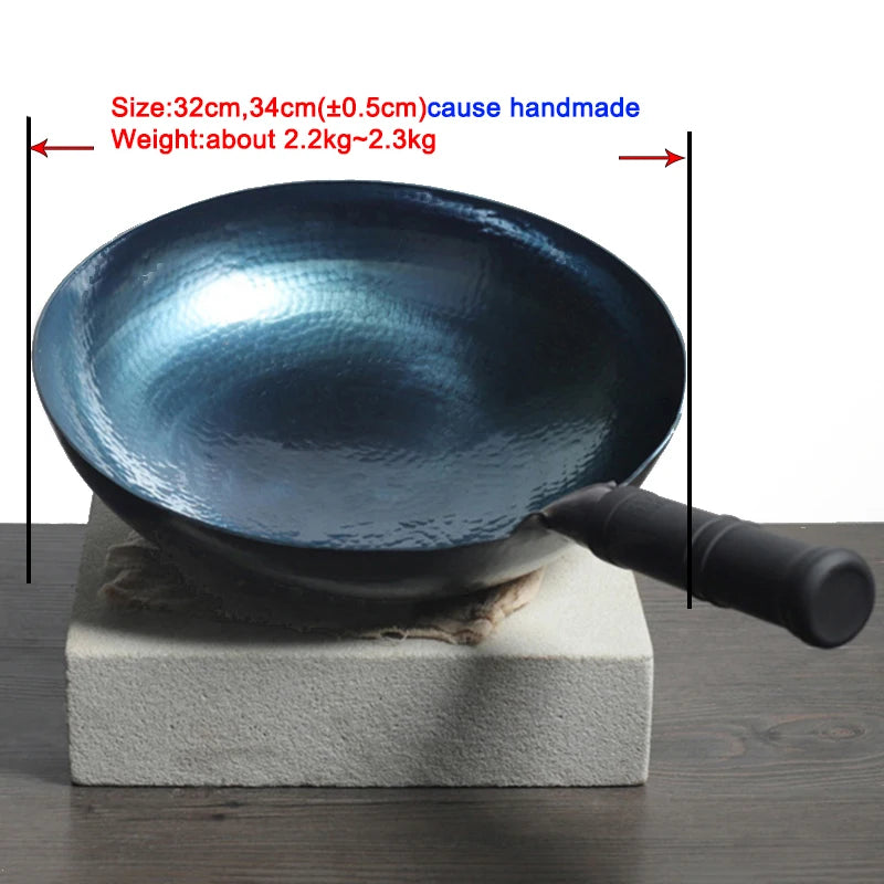 Casting Chinese Traditional Handmade Carbon Steel Forging Wok Pre Seasoned Wrought Iron Cauldron Non-stick Gas Pot
