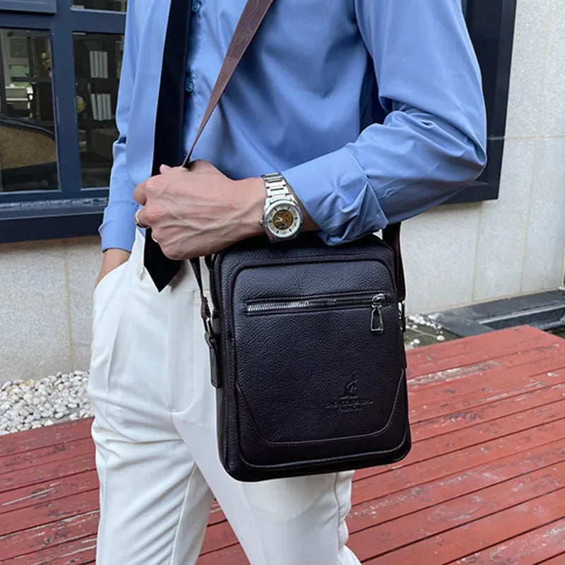 Casual Business Men's Crossbody Vertical Leather Shoulder Fashion Messenger Bag High Quality Man Handbag
