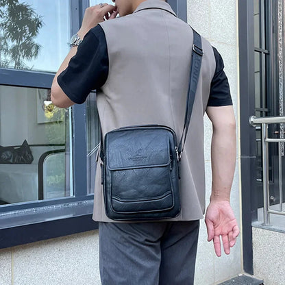 Casual Business Men's Crossbody Vertical Leather Shoulder Fashion Messenger Bag High Quality Man Handbag