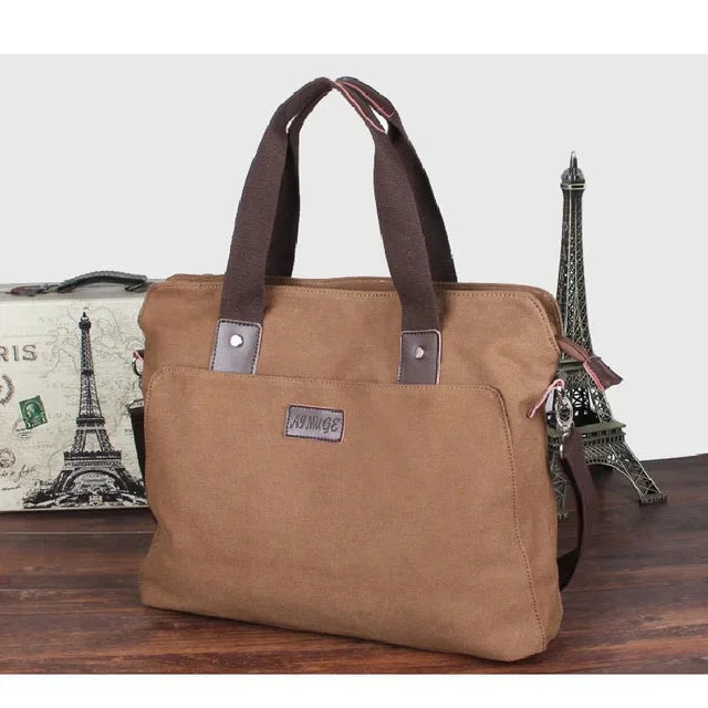 Casual Canvas Men's Briefcase Large Capacity Handbag Fashion Zipper Male Shoulder Messenger Business Laptop Bag