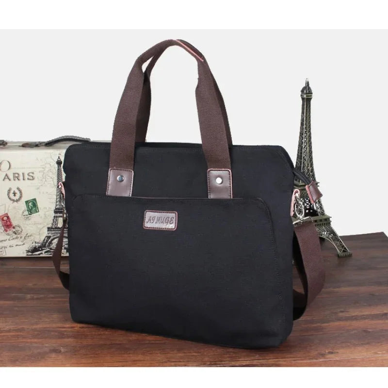 Casual Canvas Men's Briefcase Large Capacity Handbag Fashion Zipper Male Shoulder Messenger Business Laptop Bag