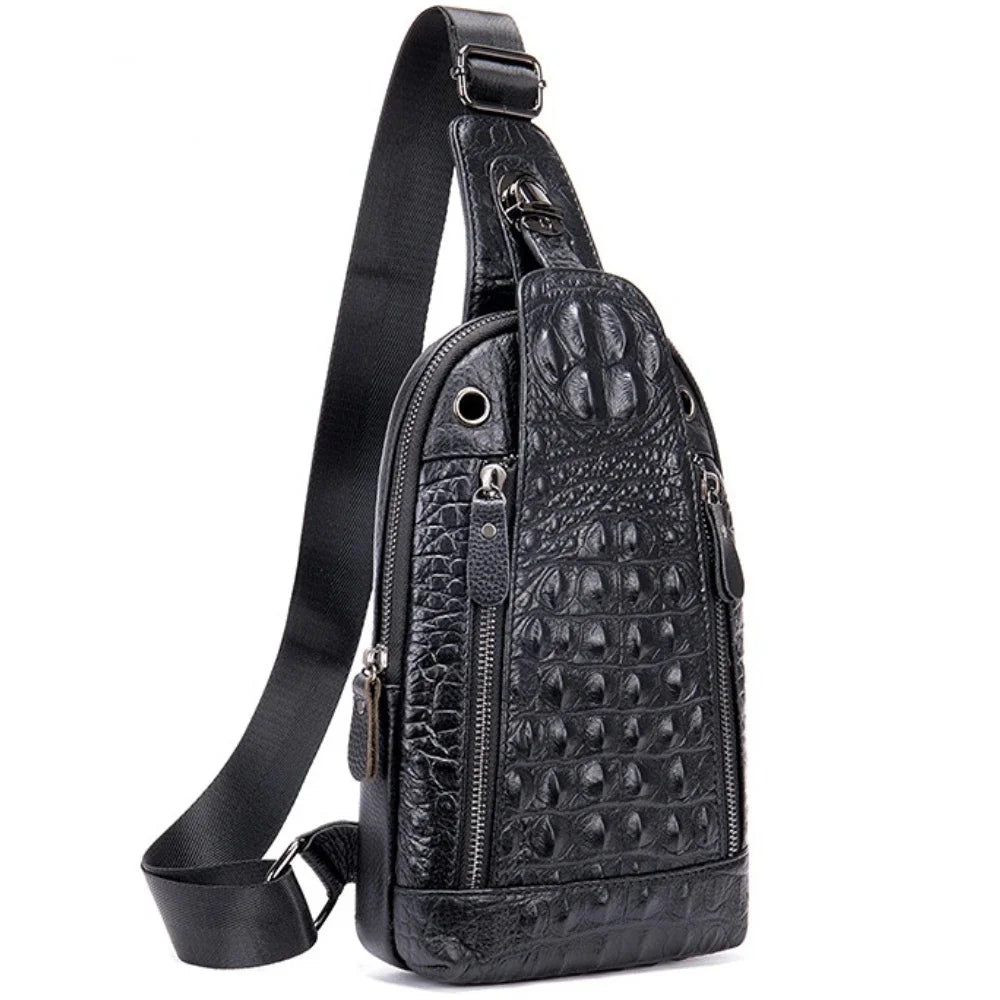 Casual Chest Genuine Men's / Cow Leather Pull Chain Messenger Bag