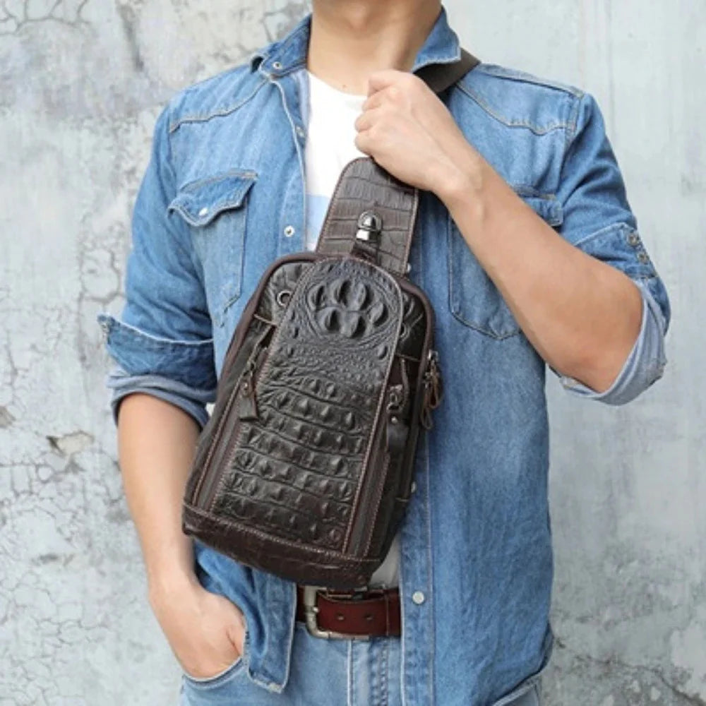 Casual Chest Genuine Men's / Cow Leather Pull Chain Messenger Bag