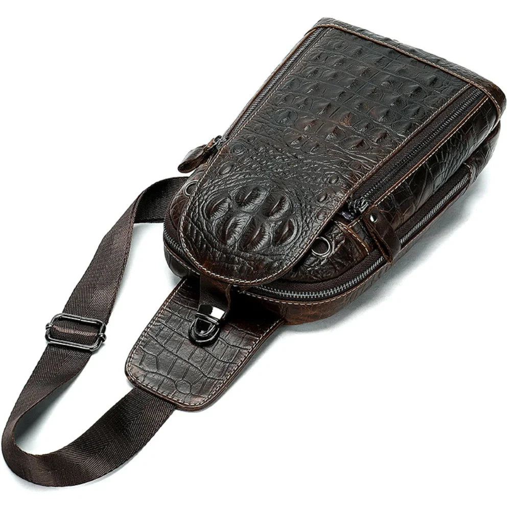 Casual Chest Genuine Men's / Cow Leather Pull Chain Messenger Bag