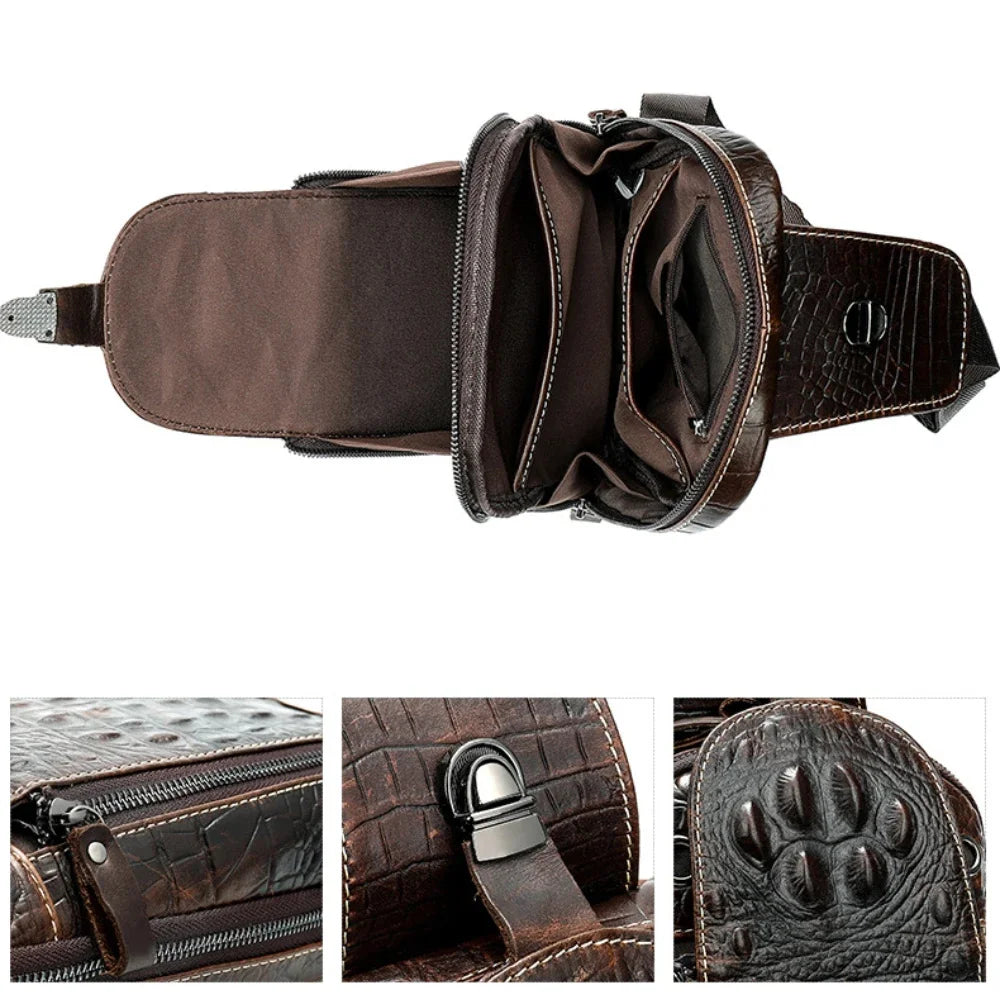 Casual Chest Genuine Men's / Cow Leather Pull Chain Messenger Bag